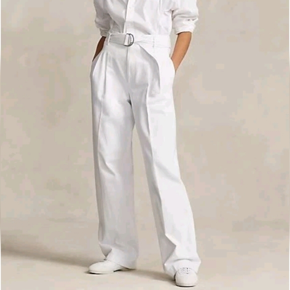 Polo Ralph Lauren Womens Pants Size 8 White Belted Wide Leg Denim - Picture 7 of 9
